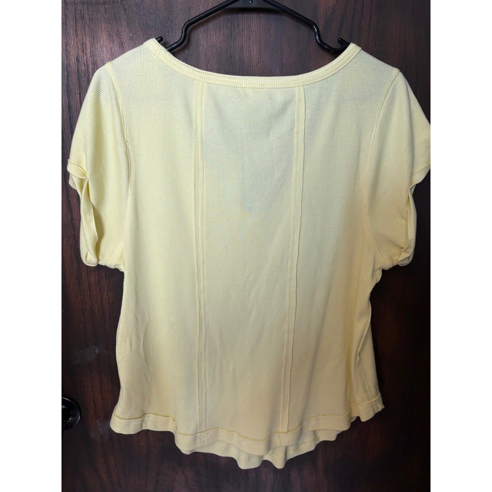 Pilcro Anthropologie Womens 1X Ribbed V-Neck Tee Yellow Short Sleeve Top NWT - Picture 2 of 5